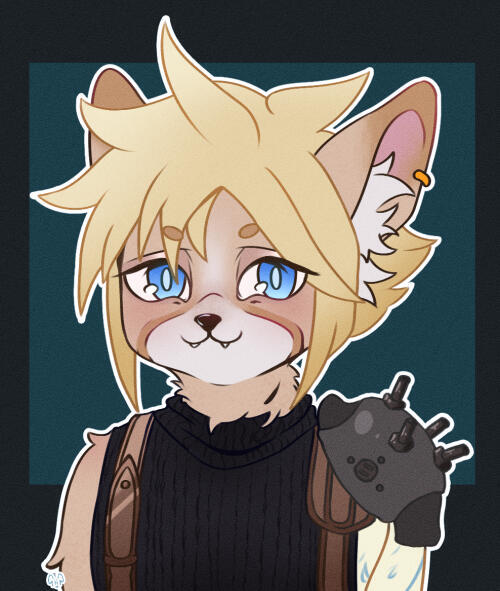 My fursona in a Cloud Strife cosplay.